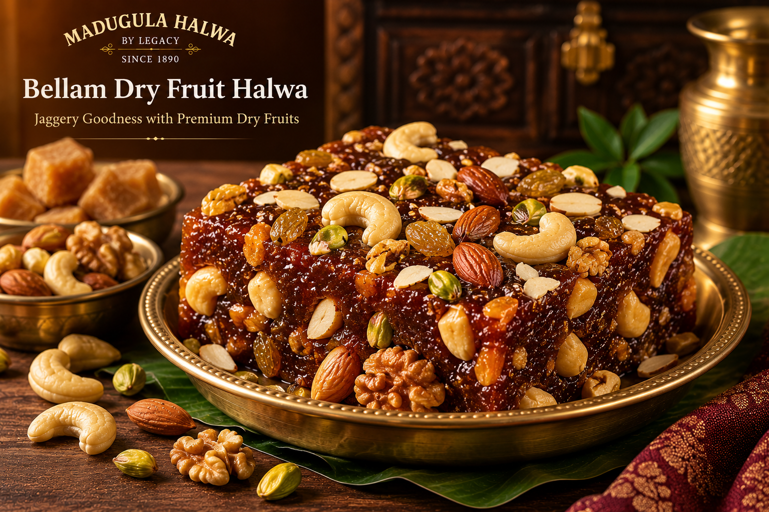 Bellam Dry Fruit Halwa loaded with cashews, almonds and pistachios
